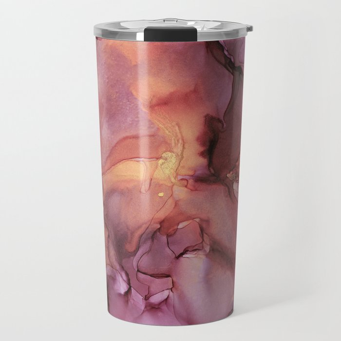 Crimson Red and Gold Flowy Ink Painting Travel Mug