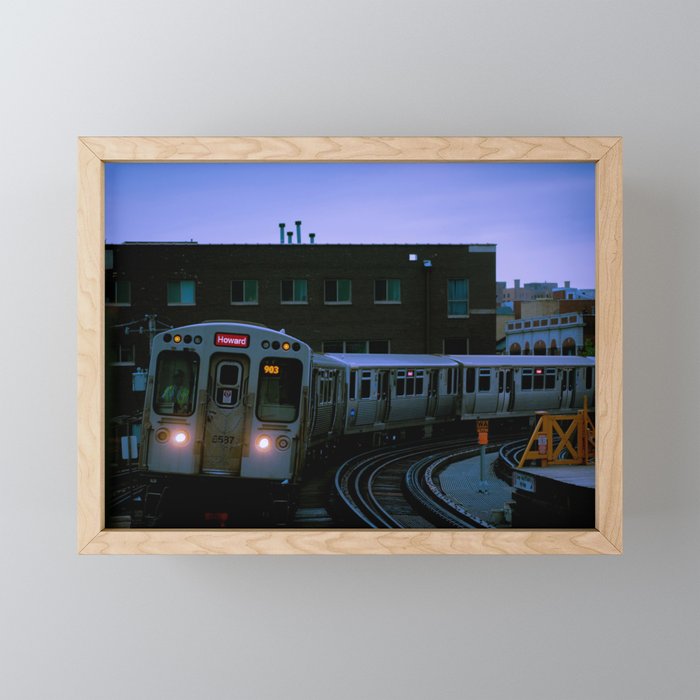 On Time El Train Chicago Train Windy City Transit Red Line L Train Framed Mini Art Print