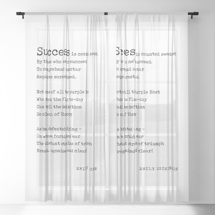 Success is counted sweetest - Emily Dickinson Poem - Literature - Typewriter Print Sheer Curtain