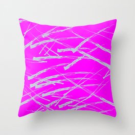 Neon Magenta background with Rough Blue Grey Paint Strokes, Teenage Girl Bedding Throw Pillow