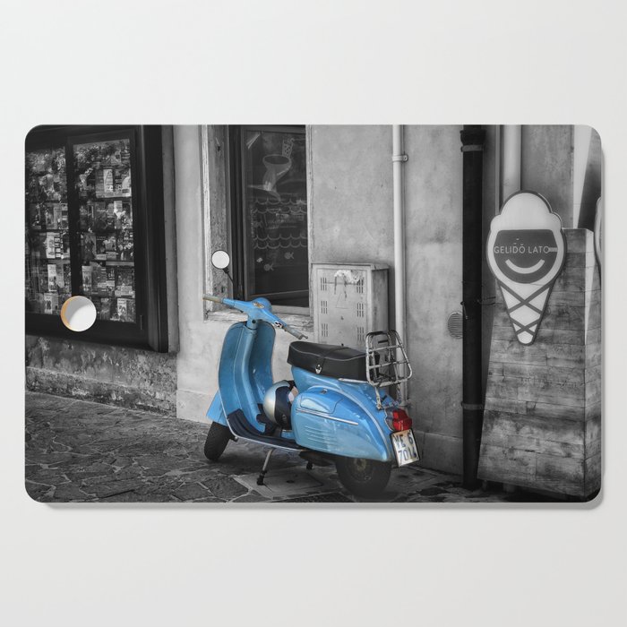 Blue Vespa In Venice Black And White Color Splash Photography Cutting Board By Emmanuelsignorino Society6