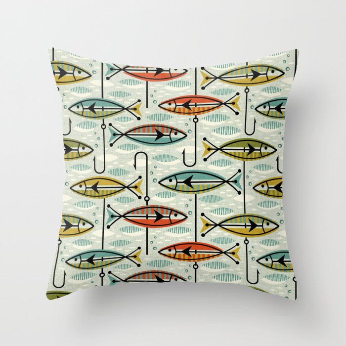 Vintage Color Block Fish Throw Pillow