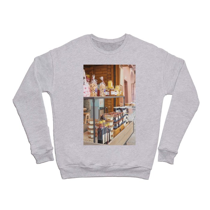 Local produce shop in Bourg St Maurice, France - honey, jam, cookies and syrup - Travel photography Crewneck Sweatshirt