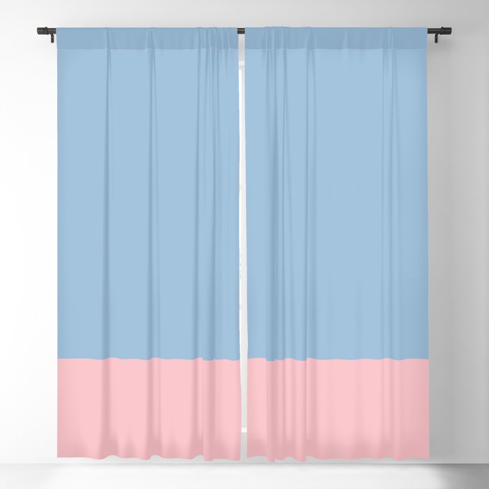 Minimalist Color Block Cuffed Solid in Pastel Light Blue and Baby Pink Blackout Curtain