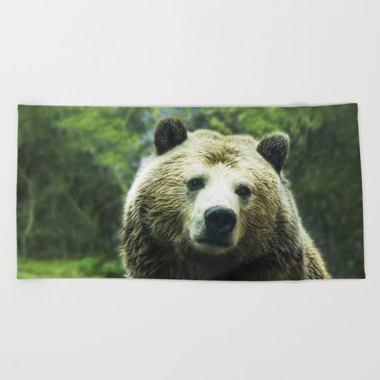 Big Brown Bear Grizzly Wildlife Forest Beach Towel