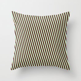 [ Thumbnail: Green, Brown, Black & White Colored Stripes Pattern Throw Pillow ]