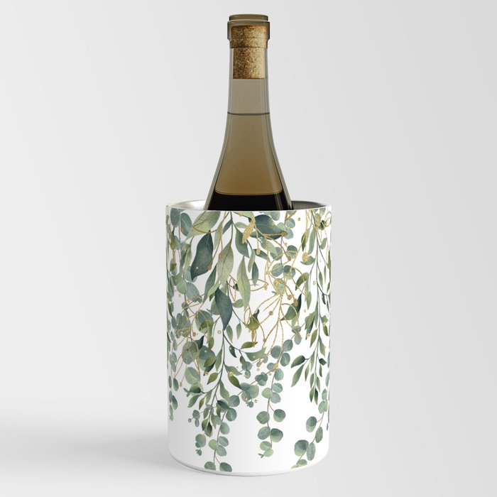 Gold And Green Eucalyptus Leaves Wine Chiller