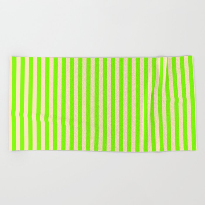 Green & Bisque Colored Stripes/Lines Pattern Beach Towel