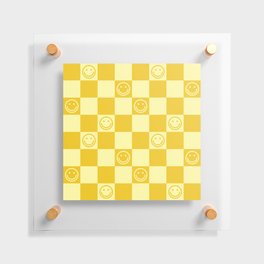 Cute Smiley Faces on Checkerboard \\ Sunshine Color Palette Floating Acrylic Print