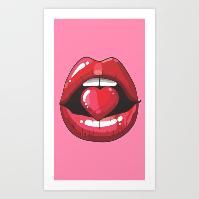 Red Lips with Heart Art Print