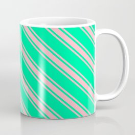 [ Thumbnail: Green & Light Pink Colored Lines Pattern Coffee Mug ]