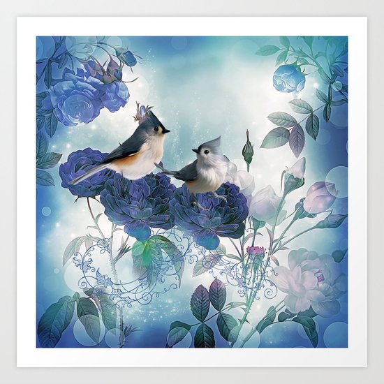 Cute birds with flowers Art Print