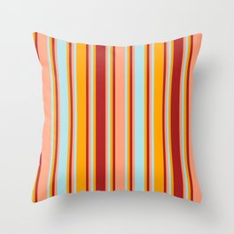 [ Thumbnail: Orange, Red, Light Salmon & Powder Blue Colored Stripes/Lines Pattern Throw Pillow ]