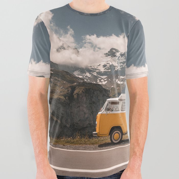 Yellow Minibus on Road All Over Graphic Tee