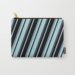 [ Thumbnail: Powder Blue and Black Colored Striped Pattern Carry-All Pouch ]