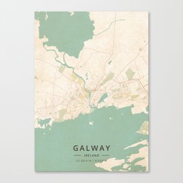 Galway, Ireland - Vintage Map Canvas Print