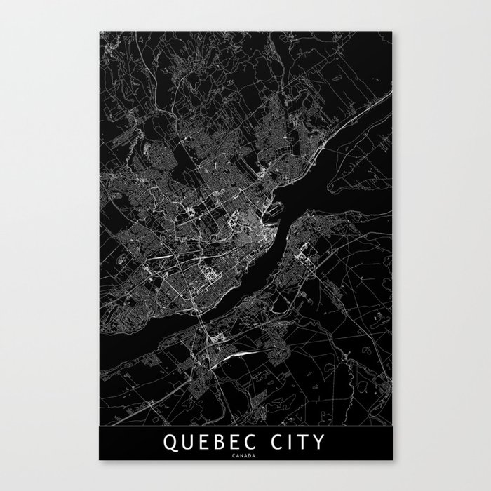Quebec City Black Map Canvas Print