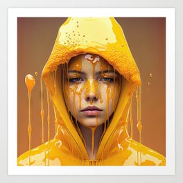 Woman covered with honey, digital drawing with oil paint finish. Art Print