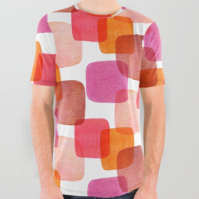 Modern Abstract Squares - Warm Color Palette  All Over Graphic Tee