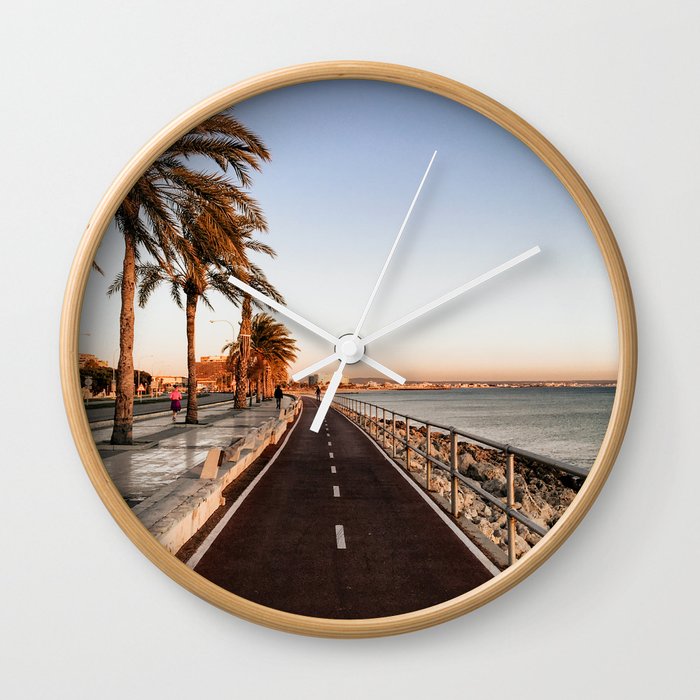 Spain Photography - Beautiful Sidewalk By The Sea Wall Clock