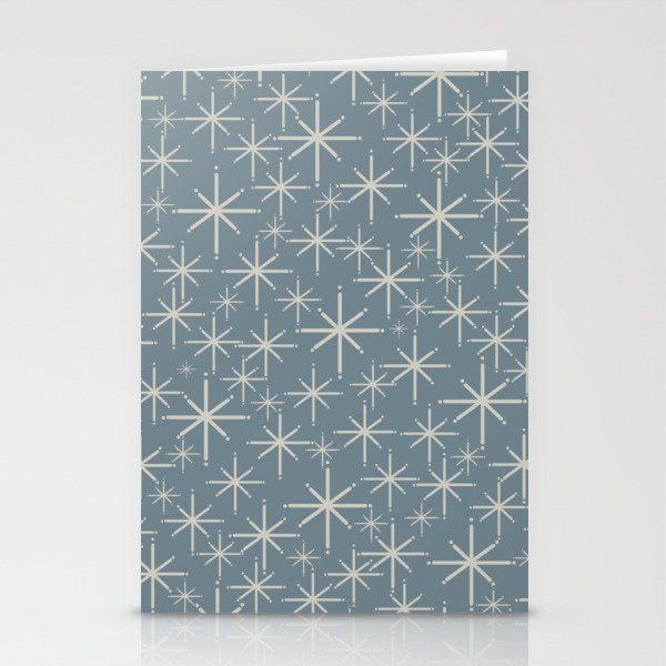 Twinkling Mid Century Modern Starburst Pattern Neutral Blue Gray Stationery Cards