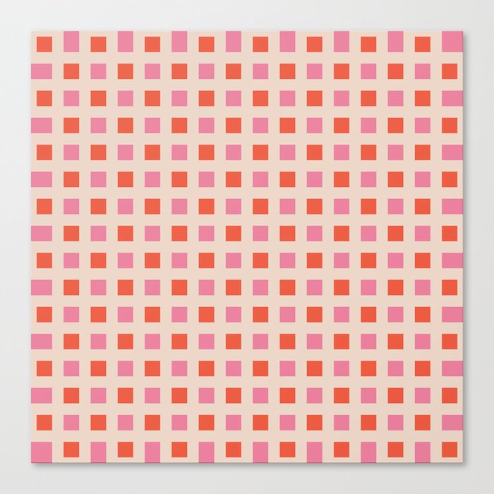 Retro Boxes Geometric Check Grid Pattern Pink Orange Canvas Print