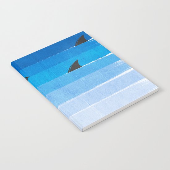 Sharks - shark week trendy black and white minimal kids pattern print ombre blue ocean surfing Notebook