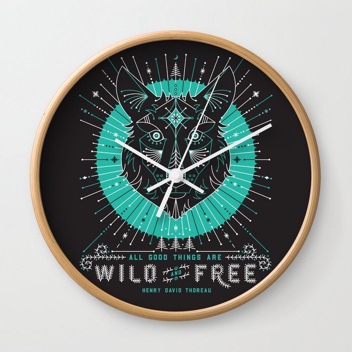 Wild & Free Wolf – Turquoise & Grey Wall Clock