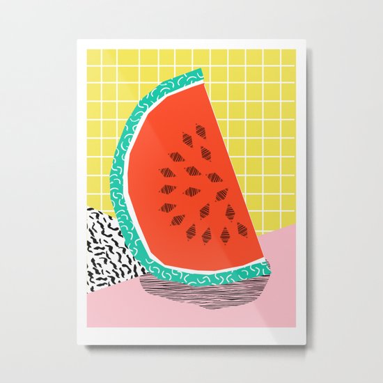 Dyno - watermelon throwback memphis 1980's retro style dots grid bright colorful modern hipster art Metal Print