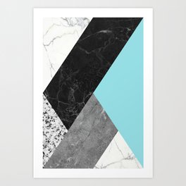 Black and White Marbles and Pantone Island Paradise Color Art Print