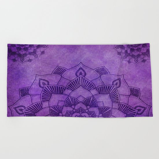 Deep Purple Lotus Mandala Beach Towel