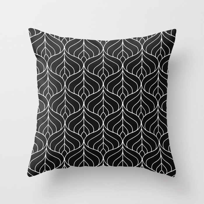 Geometric Ogee Black and White Throw Pillow