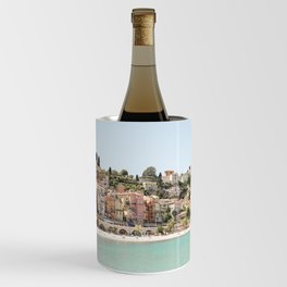 Cote d'Azur Skyline Photo | French City Menton Travel Photography | Coastal Summer Art Print In Soft Pastel Colors Wine Chiller
