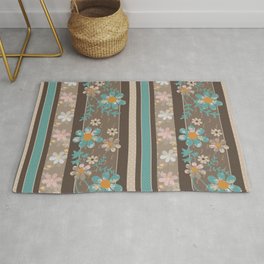 Retro . Turquoise and brown floral pattern . Rug