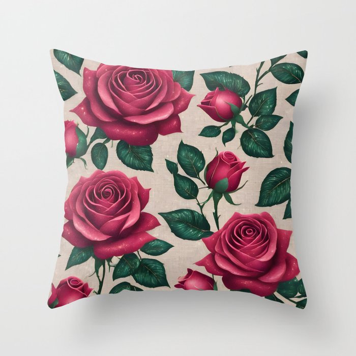 Beautiful Popular Linen Roses Collection Throw Pillow