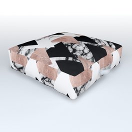Modern Black White Rose Gold Triangles on Marble Outdoor Floor Cushion