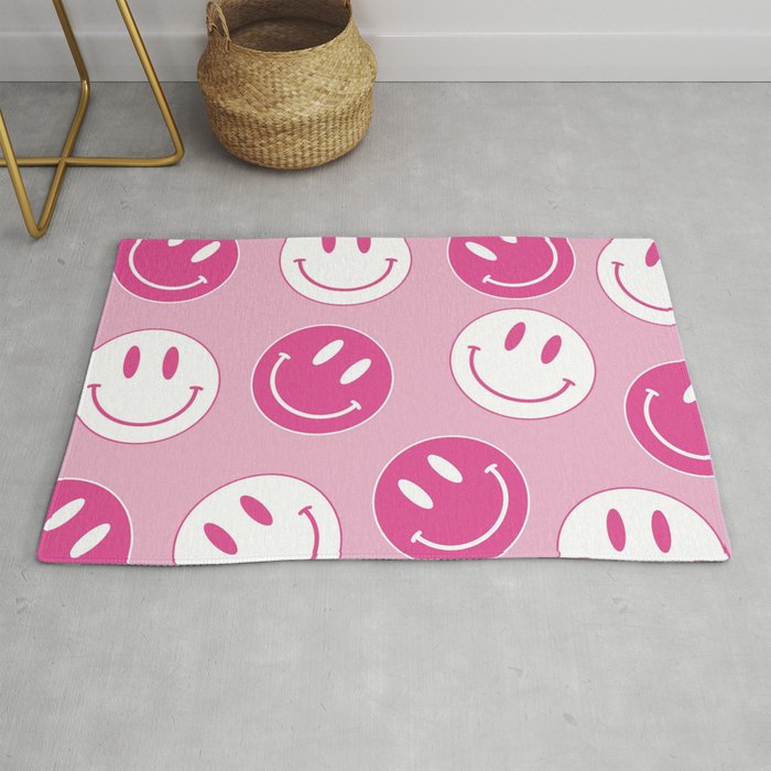 Large Pink and White Smiley Face - Preppy Aesthetic Decor Rug by Aesthetic  Wall Decor by SB Designs