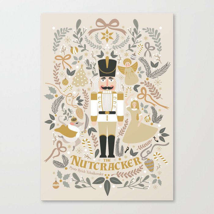 The Nutcracker - Beige Canvas Print | Graphic-design, Nutcracker, Illustration, Digital, Christmas, Natural, Ballet, Pattern, Gold, Art