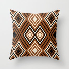 Copper, cream and black tribal diamonds and stripes Throw Pillow