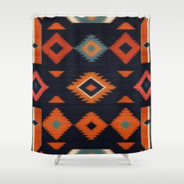 Navy Blue and Colorful Boho Aztec Shower Curtain