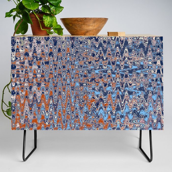 Blue And Red Distorted Abstract Credenza