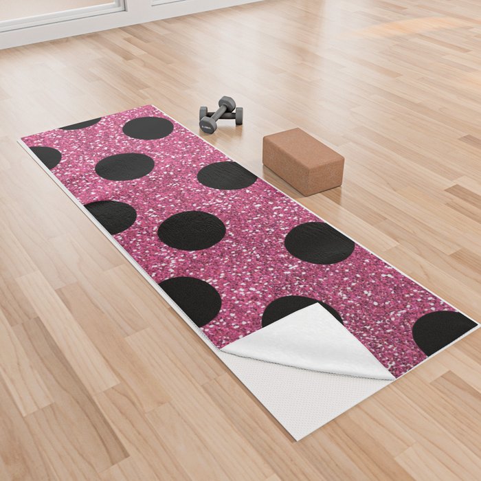 Retro Pink Glitter Polka Dot Background Pattern Yoga Towel