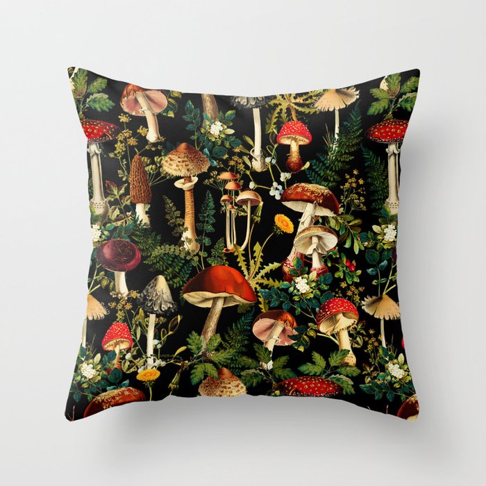 Mushroom Paradise Throw Pillow