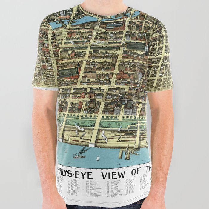 Chicago - Illinois - 1898 mapa pictórico vintage All Over Graphic Tee