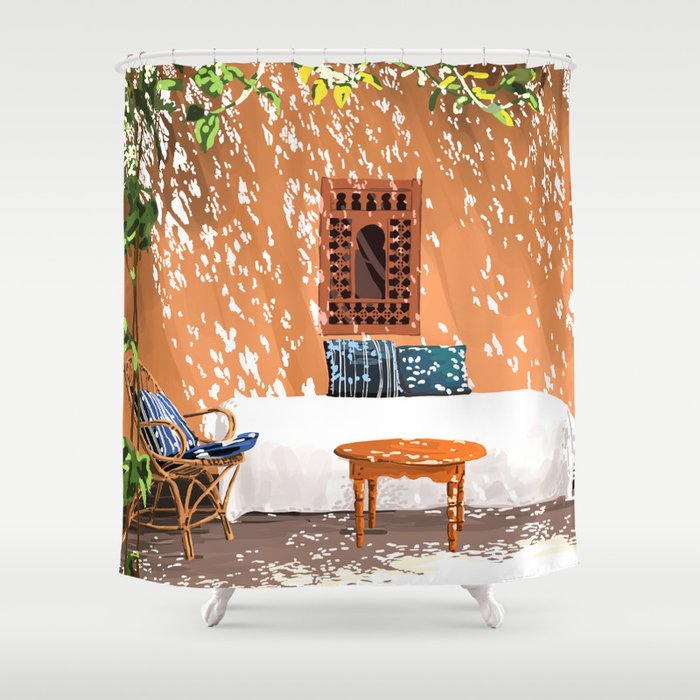 A Relaxed Afternoon | Tropical Summer Architecture | Buildings India Travel Bohemian Décor Painting Shower Curtain