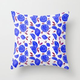 Watercolor lemons - blue and purple Throw Pillow