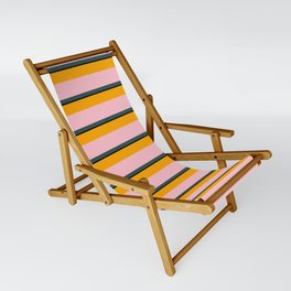 [ Thumbnail: Orange, Pink, Dark Slate Gray & Black Colored Stripes Pattern Sling Chair ]
