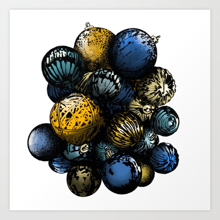Holiday Ornament Swag Navy and Gold Art Print