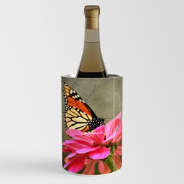 Monarch Butterfly and Pink Zinnia Wine Chiller