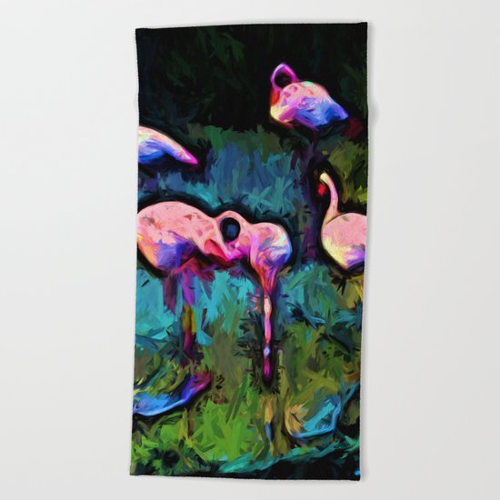 Pale Pink Flamingos with some Blue Beach Towel